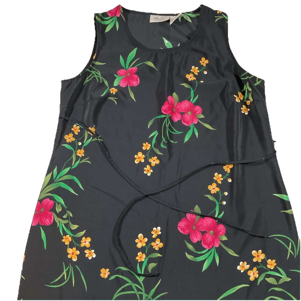 Kathie‎ Lee Collection Black Floral Sleeveless Tie Back Dress Sz 12/14 J19